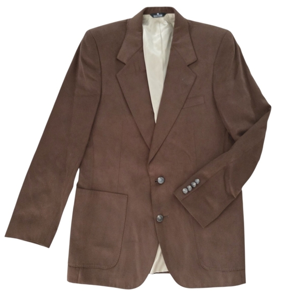Vintage Lanvin Brown Feather Suede Blazer Mort Wallin Mens 40R USA Made Luxury